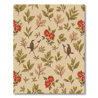 Vintage Red Floral Bird Branch Rug