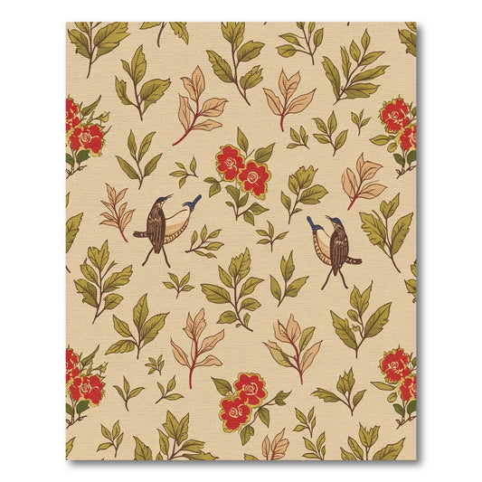 Vintage Red Floral Bird Branch Rug