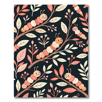 Whimsical Pink Caterpillar Floral Nature Rug