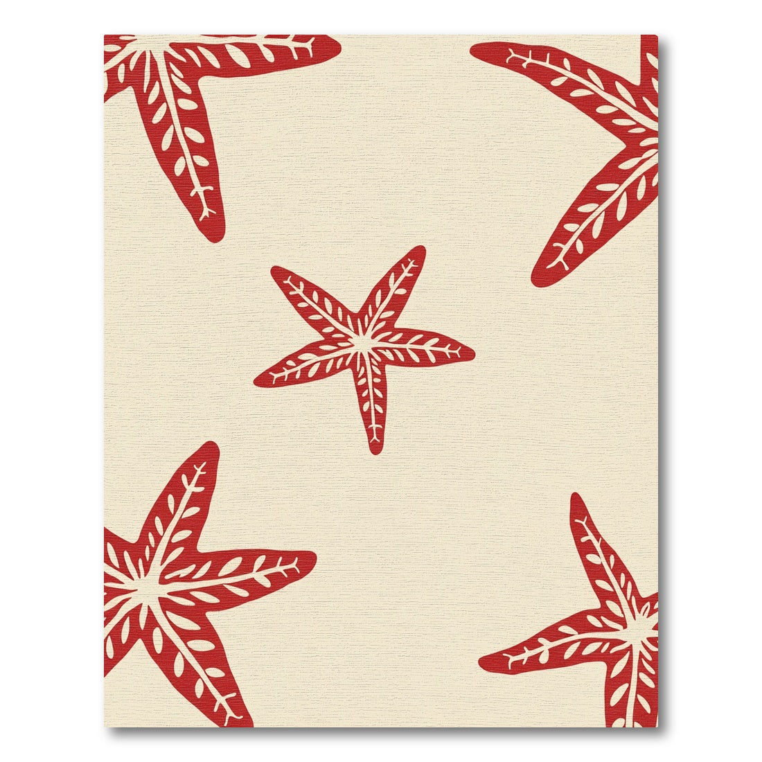Red Starfish Scattered Cream Background Rug