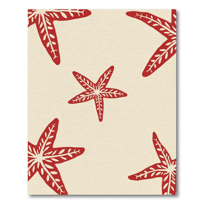 Red Starfish Scattered Cream Background Rug