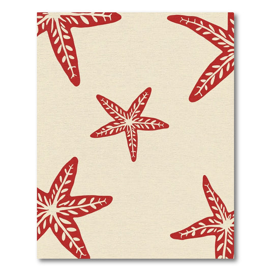 Red Starfish Scattered Cream Background Rug