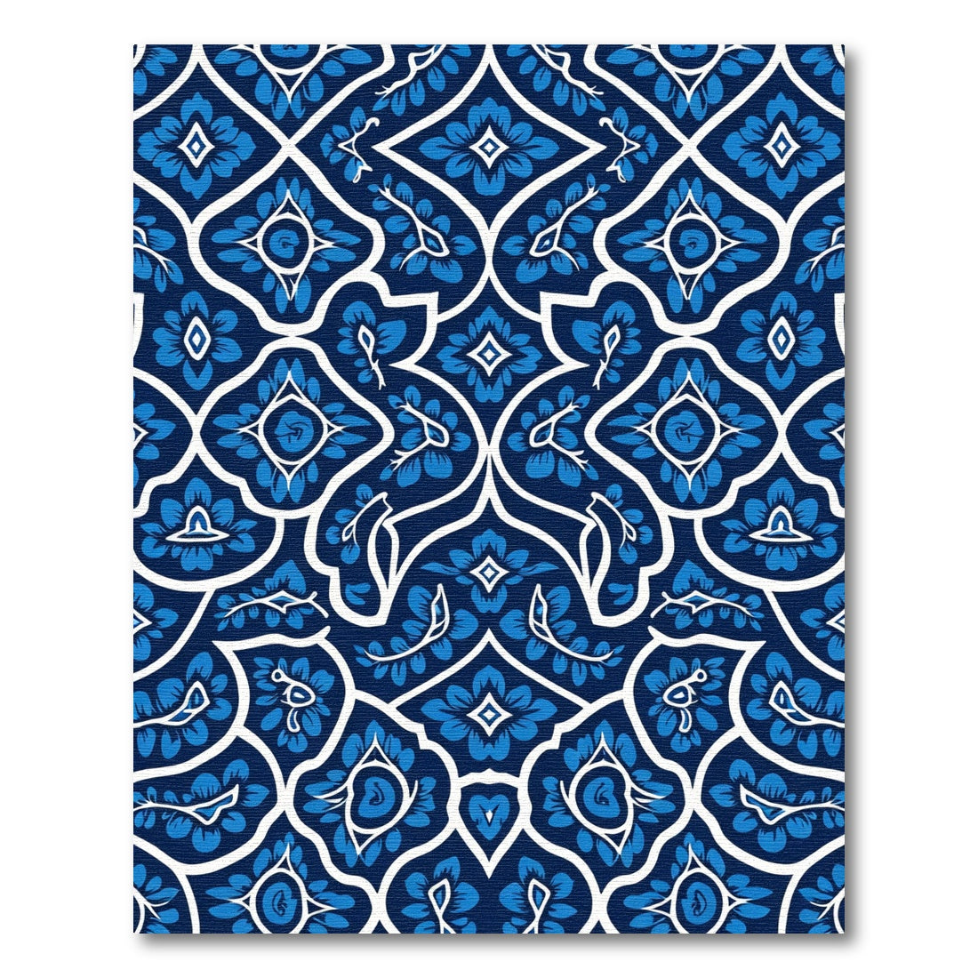 Classic Indigo Blue Floral Lattice Rug