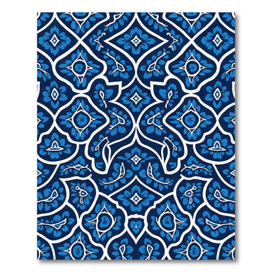 Classic Indigo Blue Floral Lattice Rug