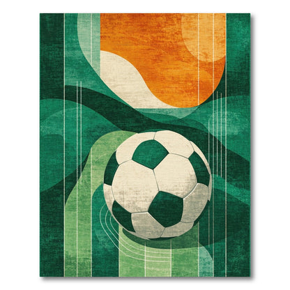 Retro Green Orange Soccer Ball Rug