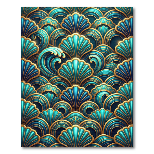 Teal Gold Art Deco Waves Rug