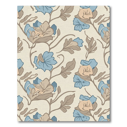 Soft Blue Beige Floral Vine Rug
