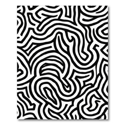 Bold Black White Organic Maze Rug