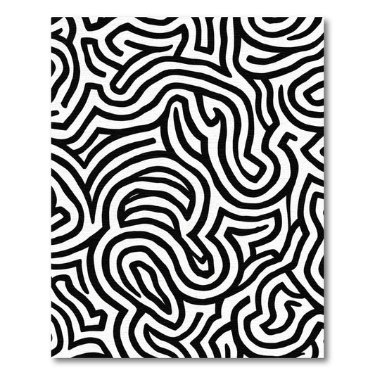 Bold Black White Organic Maze Rug