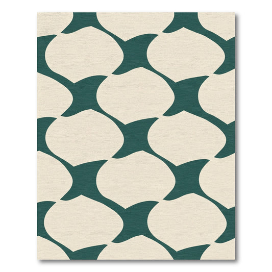 Teal and Cream Arabesque Pattern Rug