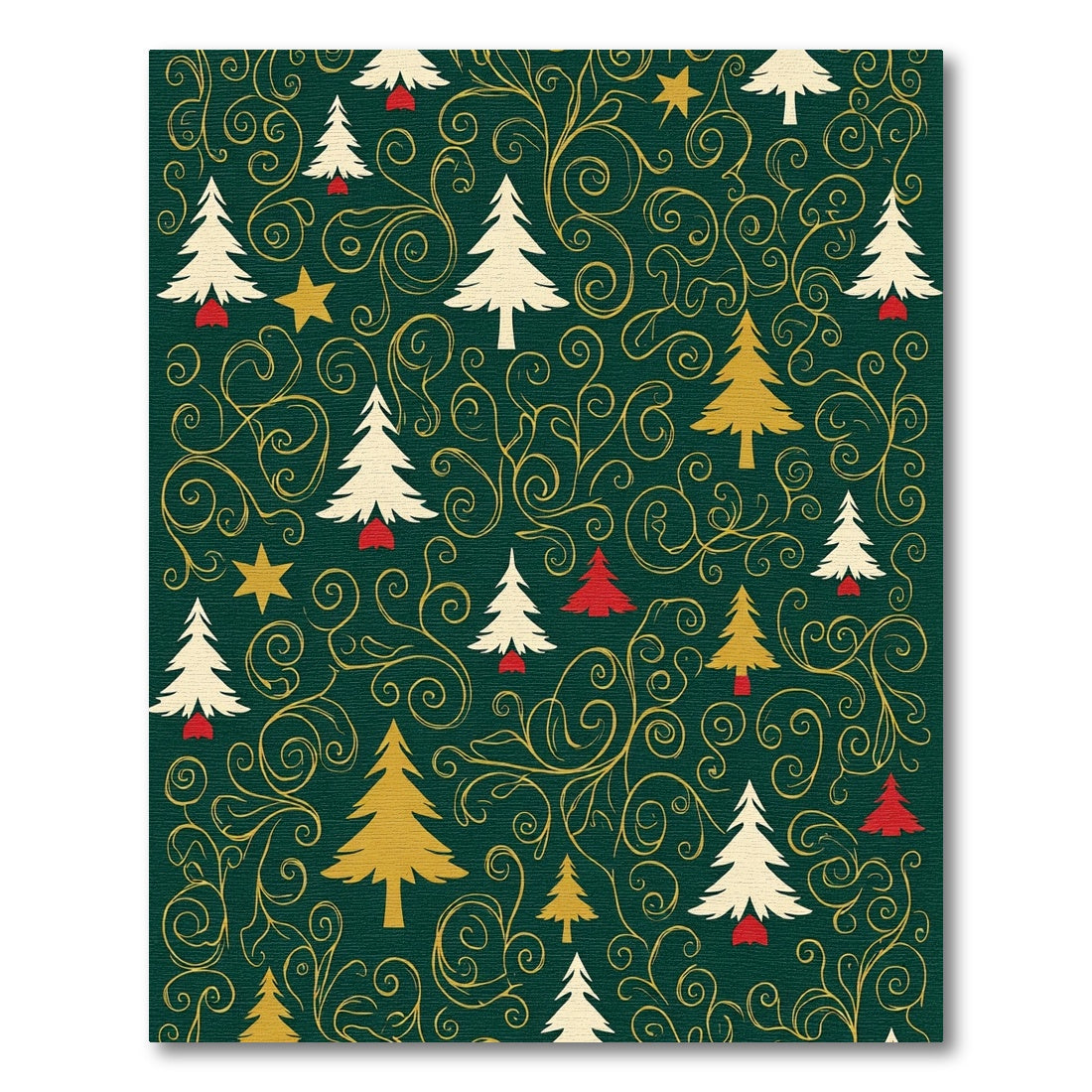 Festive Green Gold Christmas Tree Swirls Rug