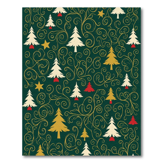 Festive Green Gold Christmas Tree Swirls Rug