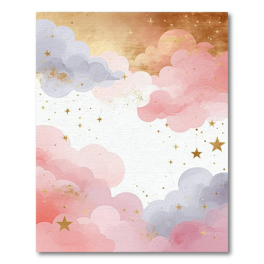 Dreamy Pastel Clouds Gold Stars Rug
