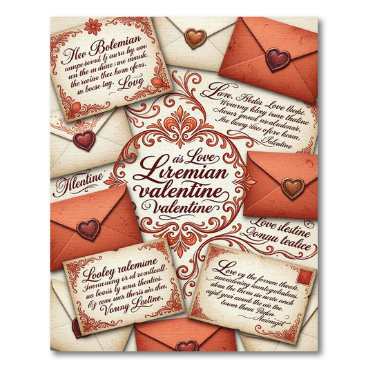 Crimson Vintage Valentine Letters Heart Seals Rug