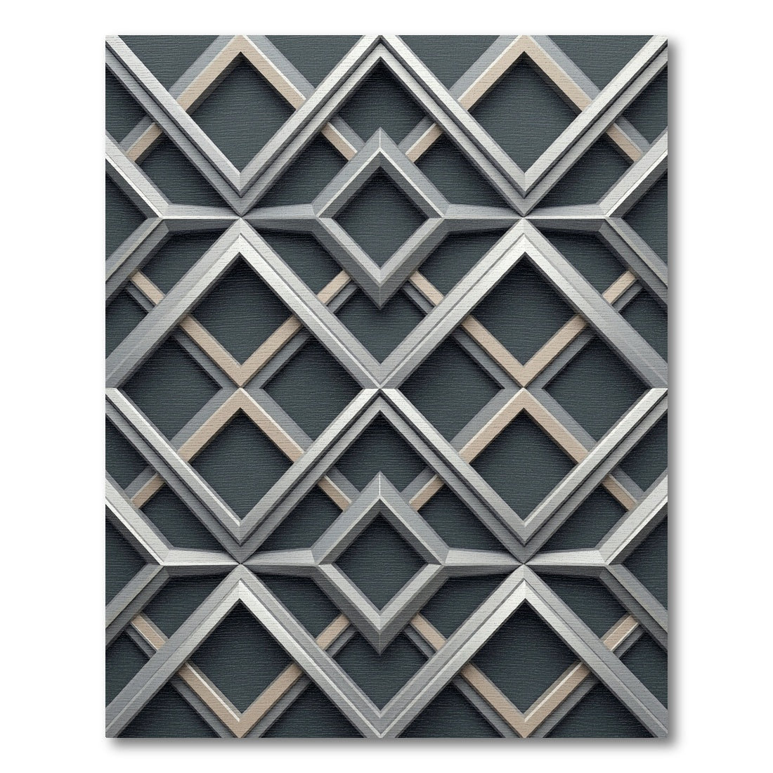 Sophisticated Gray Geometric Diamond Frame Rug