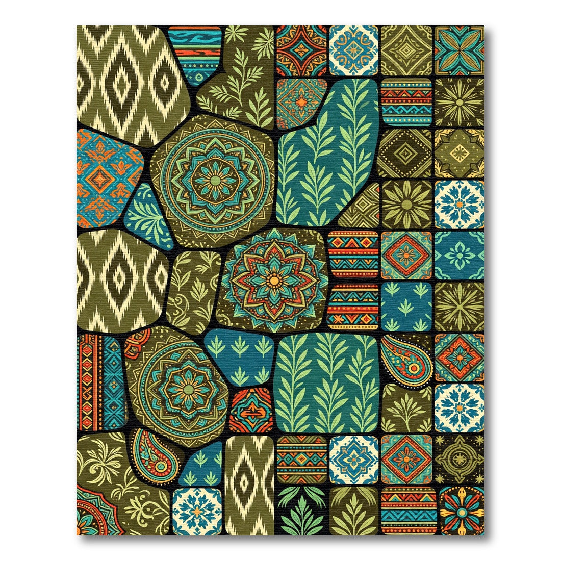 Vibrant Patchwork Mandala medallion Paisley Rug