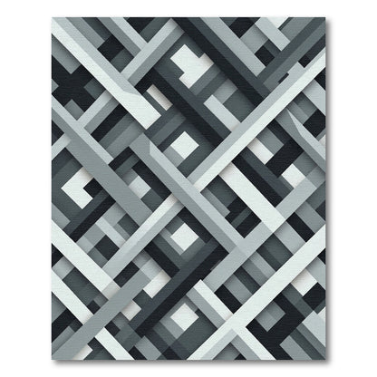 Monochrome Geometric Intersecting Linear Art Rug