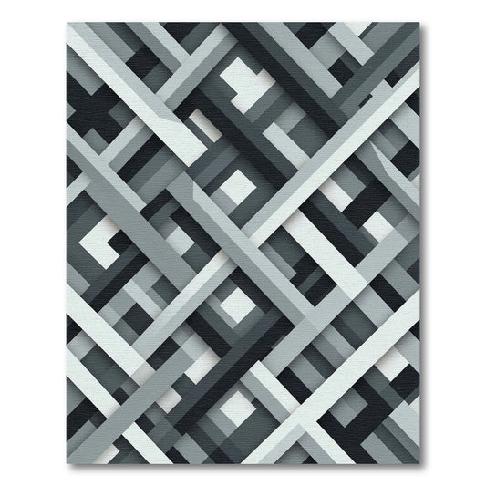Monochrome Geometric Intersecting Linear Art Rug