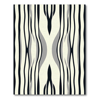 Abstract Black White Rippled Lines Rug