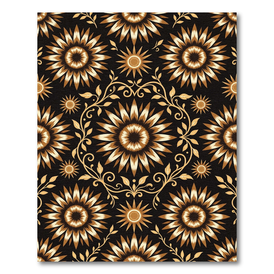 Golden Sunburst Floral Vine Rug