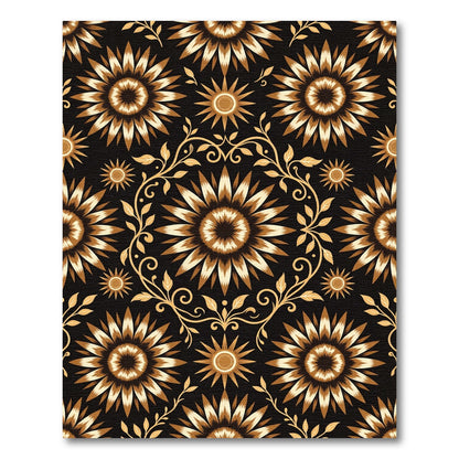 Golden Sunburst Floral Vine Rug