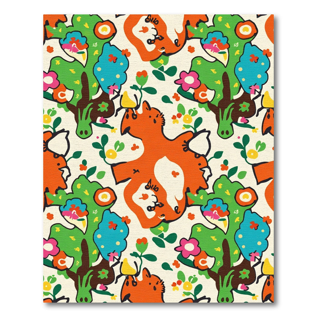 Whimsical Orange Fox Floral Grove Rug