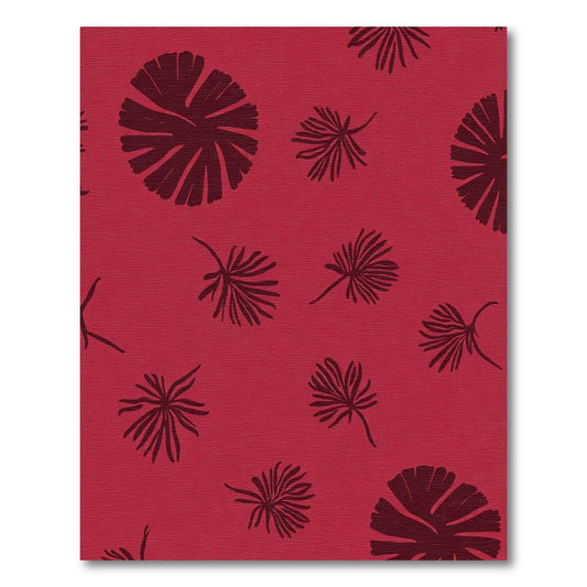 Crimson Red Botanical Fern Arrangement Rug