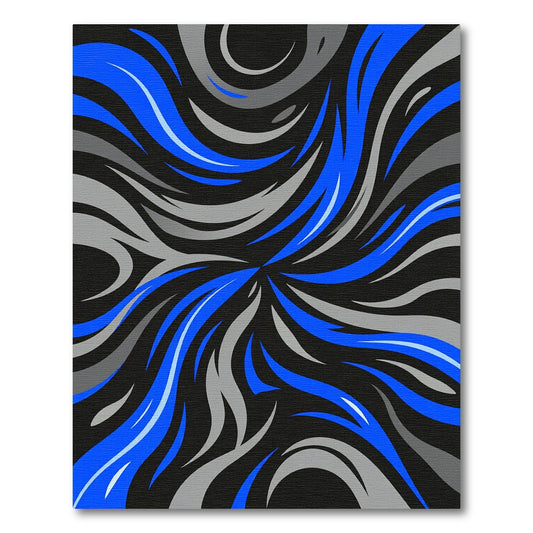 Dynamic Electric Blue Gray Swirl Rug