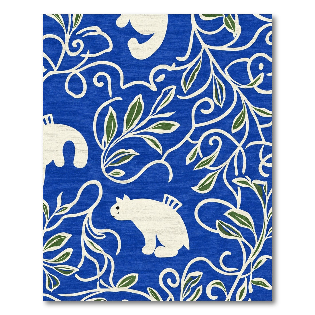 Bold Blue Whimsical Feline Foliage Rug