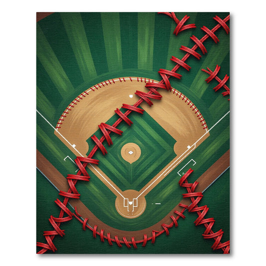 Stitched Red Baseball Field Diamond Rug