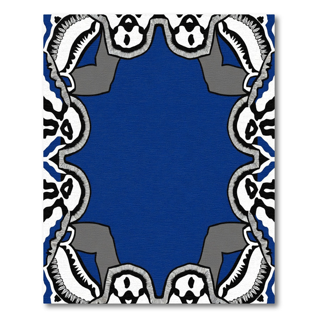 Bold Blue White Black Organic Frame Rug