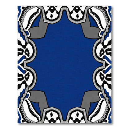 Bold Blue White Black Organic Frame Rug