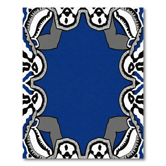 Bold Blue White Black Organic Frame Rug