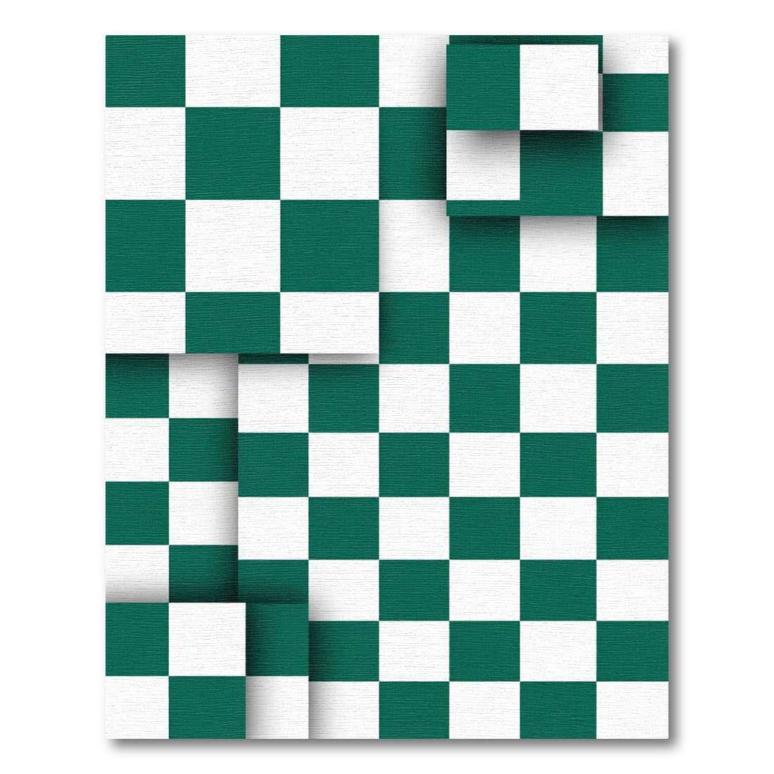 Modern Emerald Forest Checkerboard Layered Tile Rug