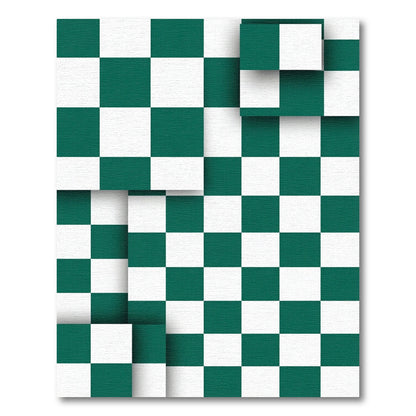 Modern Emerald Forest Checkerboard Layered Tile Rug