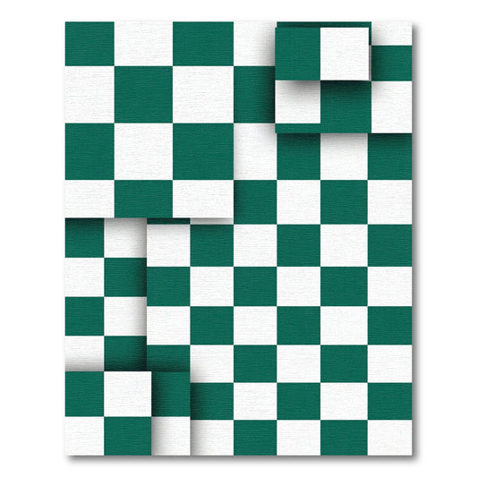 Modern Emerald Forest Checkerboard Layered Tile Rug