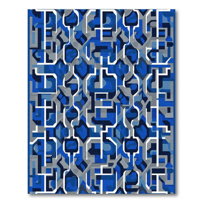 Abstract Blue Gray Geometric Interlocking Rug