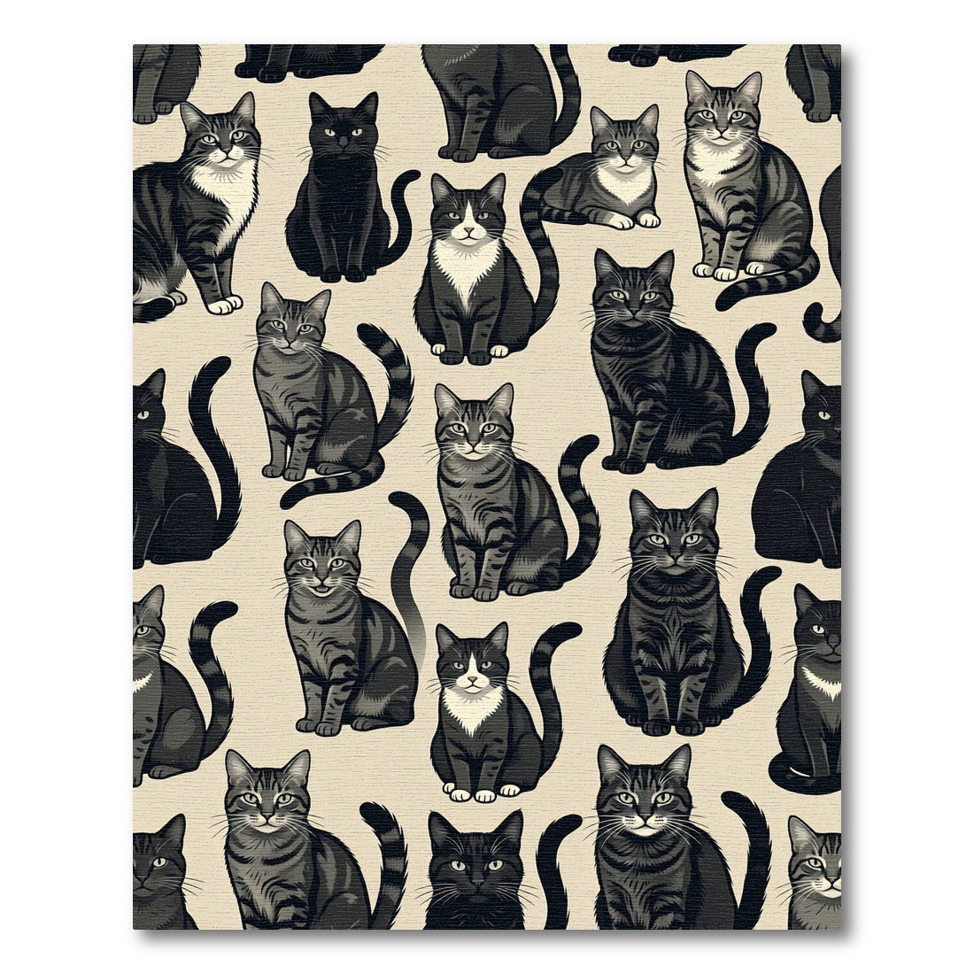 Whimsical Charcoal Tabby Cat Illustration Rug