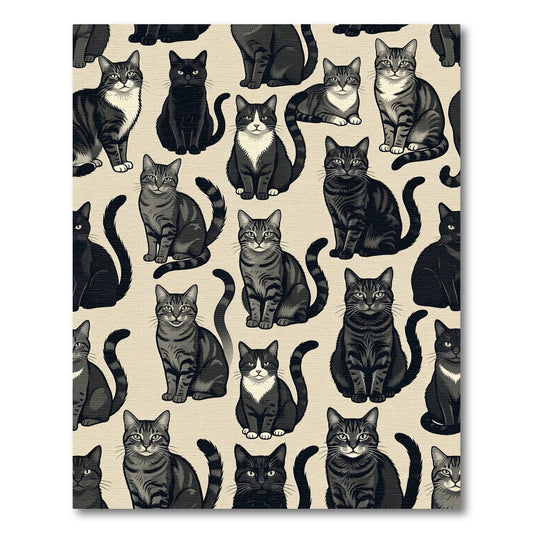 Whimsical Charcoal Tabby Cat Illustration Rug