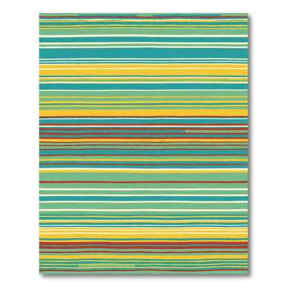 Vibrant Teal Yellow Stripe Texture Rug