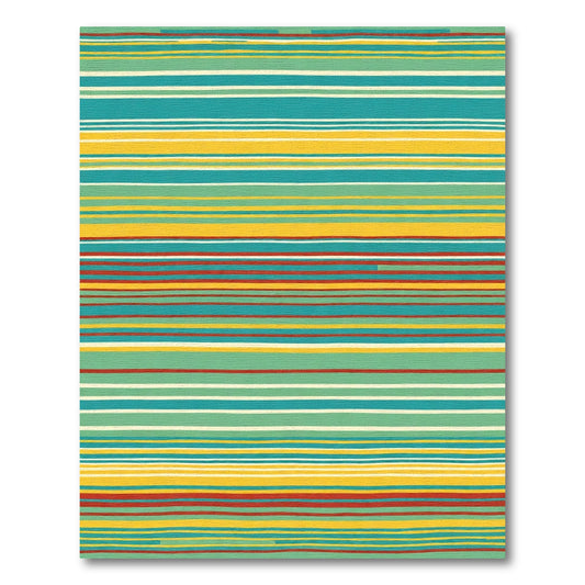 Vibrant Teal Yellow Stripe Texture Rug