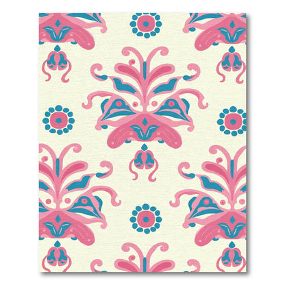 Whimsical Pink Teal Floral Medallion Rug
