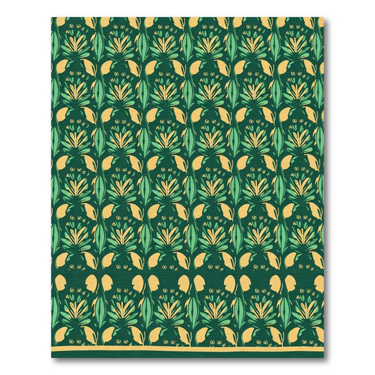 Emerald Green Yellow Leaf Medallion Rug