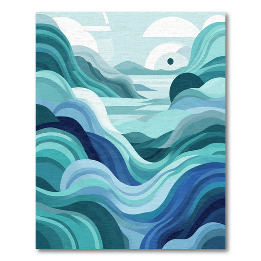 Calm Teal Wave Landscape Art Rug