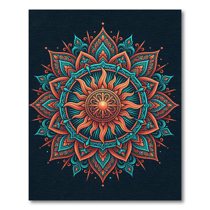 Radiant Sun Mandala Teal Orange Rug