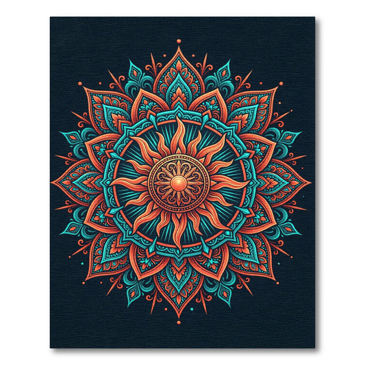 Radiant Sun Mandala Teal Orange Rug