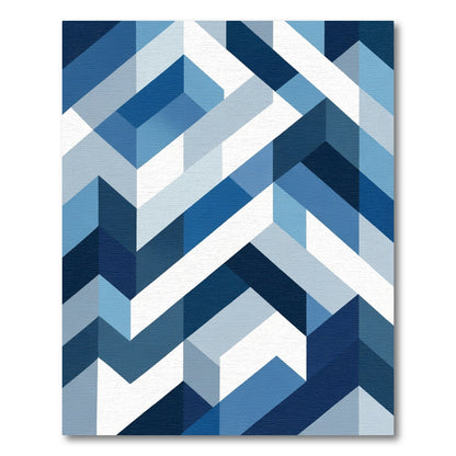 Modern Blue Geometric Herringbone Rug