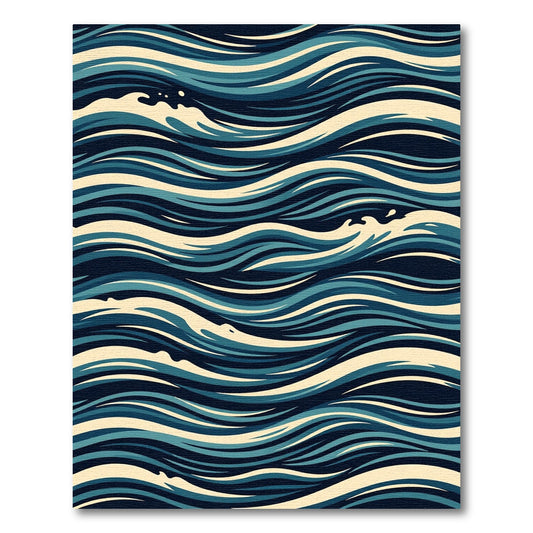 Flowing Ocean Wave Navy Cream Ripples Rug