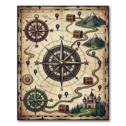 Vintage Nautical Compass Treasure Map Rug