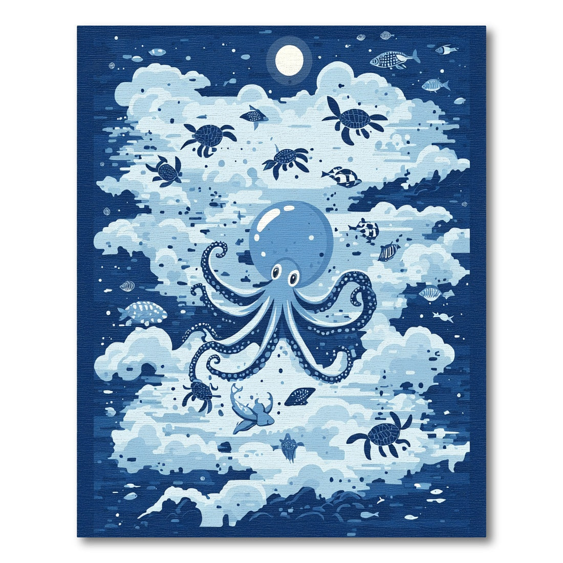 Whimsical Blue Undersea Octopus Turtles Rug